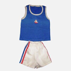 Vintage Wee Willie 70s Boys Outfit 2T Sailboat Tank Top and Shorts Americana